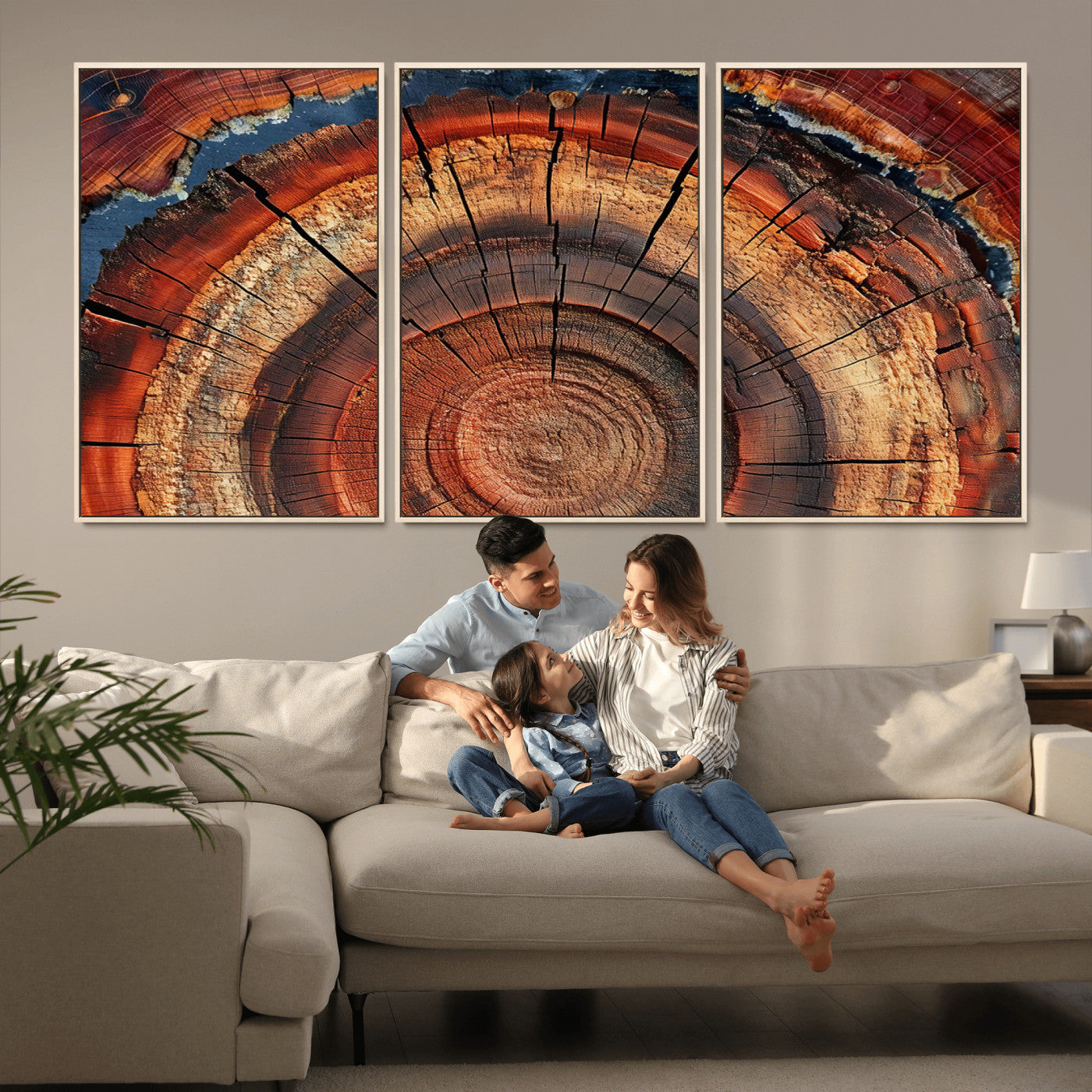 28555-MGV-FC-60X30-3P_Natural-Tree Ring Wall Art – Rustic Wood Grain Canvas Print, Natural Texture Abstract Artwork Poster for Living Room, Bedroom, Office,