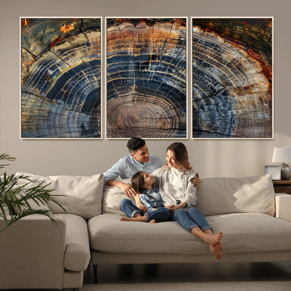 16193-MGV-FC-60X30-3P_Natural-Tree Ring Wall Art – Abstract Wood Grain Canvas Print, Rustic Nature Texture Artwork Poster for Living Room, Bedroom, Office,