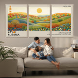 33864-MGV-FC-60X30-3P_Natural-Pointillism Yayoi Wall Art Canvas Print, Framed Yayoi Kusama Art Picture Print, Yayoi Kusama Dot Perfect Abstract Nature Decor