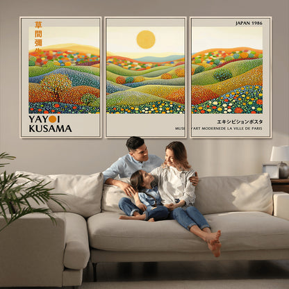 33864-MGV-FC-60X30-3P_Natural-Pointillism Yayoi Wall Art Canvas Print, Framed Yayoi Kusama Art Picture Print, Yayoi Kusama Dot Perfect Abstract Nature Decor