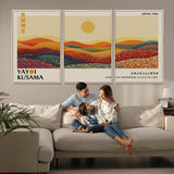 88180-MGV-FC-60X30-3P_Natural-Yayoi Kusama Landscape Wall Art – Abstract Dotted Mountain Canvas Print, Retro Sun Poster for Modern Living Room, Office or