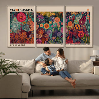 51280-MGV-FC-60X30-3P_Natural-Abstract Yayoi Kusama Wall Art Canvas Print, Framed Japanese Wabi Sabi Art Picture Print, Yayoi Kusama Perfect Abstract Modern