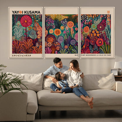 51280-MGV-FC-60X30-3P_Natural-Abstract Yayoi Kusama Wall Art Canvas Print, Framed Japanese Wabi Sabi Art Picture Print, Yayoi Kusama Perfect Abstract Modern