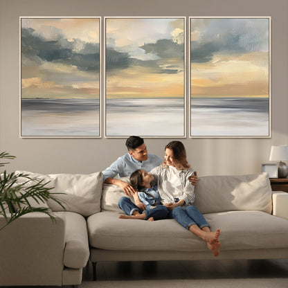45544-MGV-CV-36X24-Ocean Sunset Wall Art – Serene Seascape Canvas Print with Golden Sky and Calm Water, Coastal Beach Artwork for Living Room,