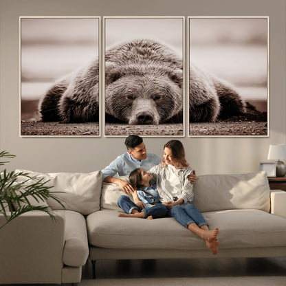 20611-MGV-CV-36X24-Grizzly Bear Wall Art – Majestic Wildlife Sepia Canvas Print, Rustic Nature Animal Artwork for Cabin, Lodge, Living Room, Bedroom,