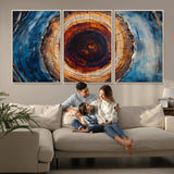 30457-MGV-CV-36X24-Tree Ring Abstract Wall Art – Blue and Brown Wood Grain Canvas Print, Modern Nature Inspired Painting for Rustic Living Room,