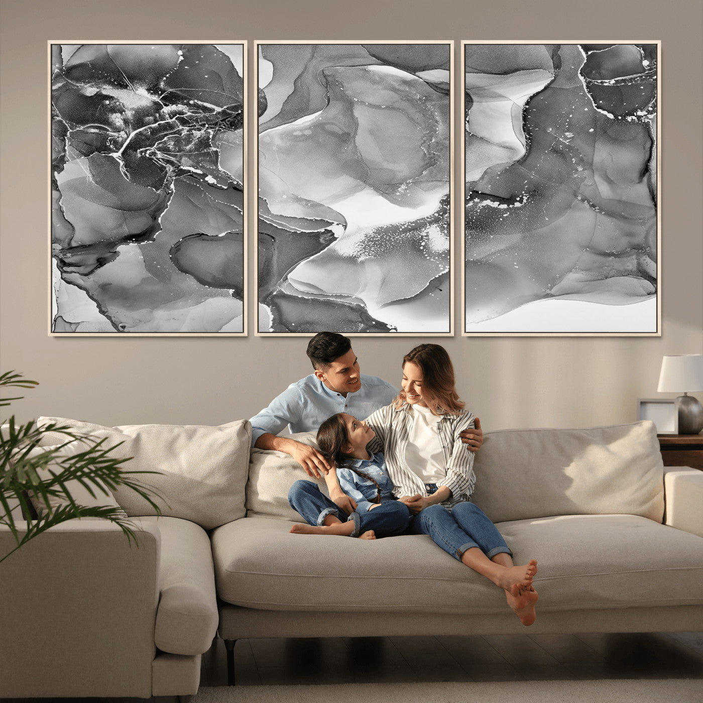 15911-MGV-CV-36X24-Black and White Abstract Wall Art – Modern Ink Swirl Canvas Print, Minimalist Contemporary Painting for Living Room, Bedroom,