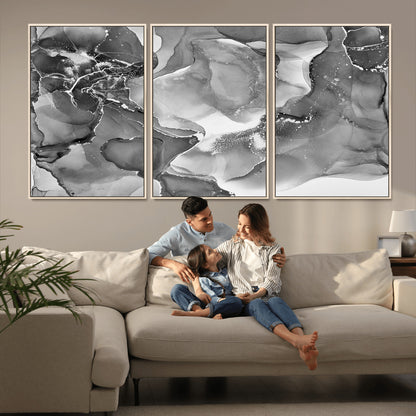 15911-MGV-CV-36X24-Black and White Abstract Wall Art – Modern Ink Swirl Canvas Print, Minimalist Contemporary Painting for Living Room, Bedroom,