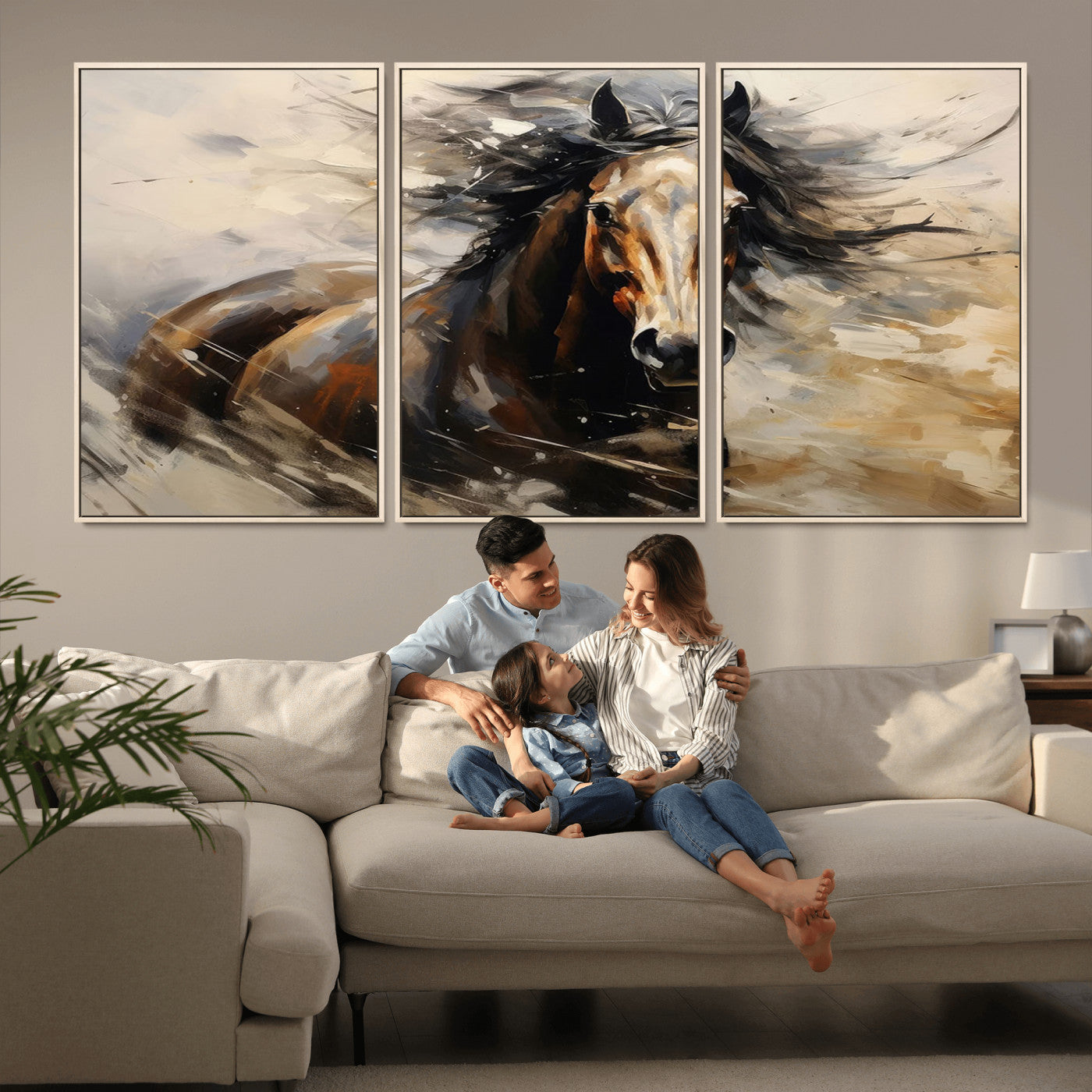 53001-MGV-CV-36X24-Wild Horse Wall Art – Majestic Stallion Canvas Print with Flowing Mane, Rustic Western Style Painting for Living Room, Office or