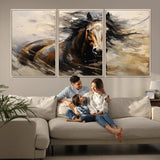 53001-MGV-CV-36X24-Wild Horse Wall Art – Majestic Stallion Canvas Print with Flowing Mane, Rustic Western Style Painting for Living Room, Office or