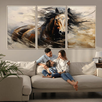 53001-MGV-CV-36X24-Wild Horse Wall Art – Majestic Stallion Canvas Print with Flowing Mane, Rustic Western Style Painting for Living Room, Office or