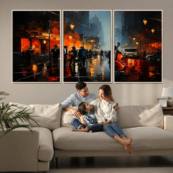 32816-MGV-CV-36X24-City Jazz Night Wall Art – Modern Abstract Urban Street Scene Canvas Print, Moody Music-Themed Decor for Living Room, Office, or