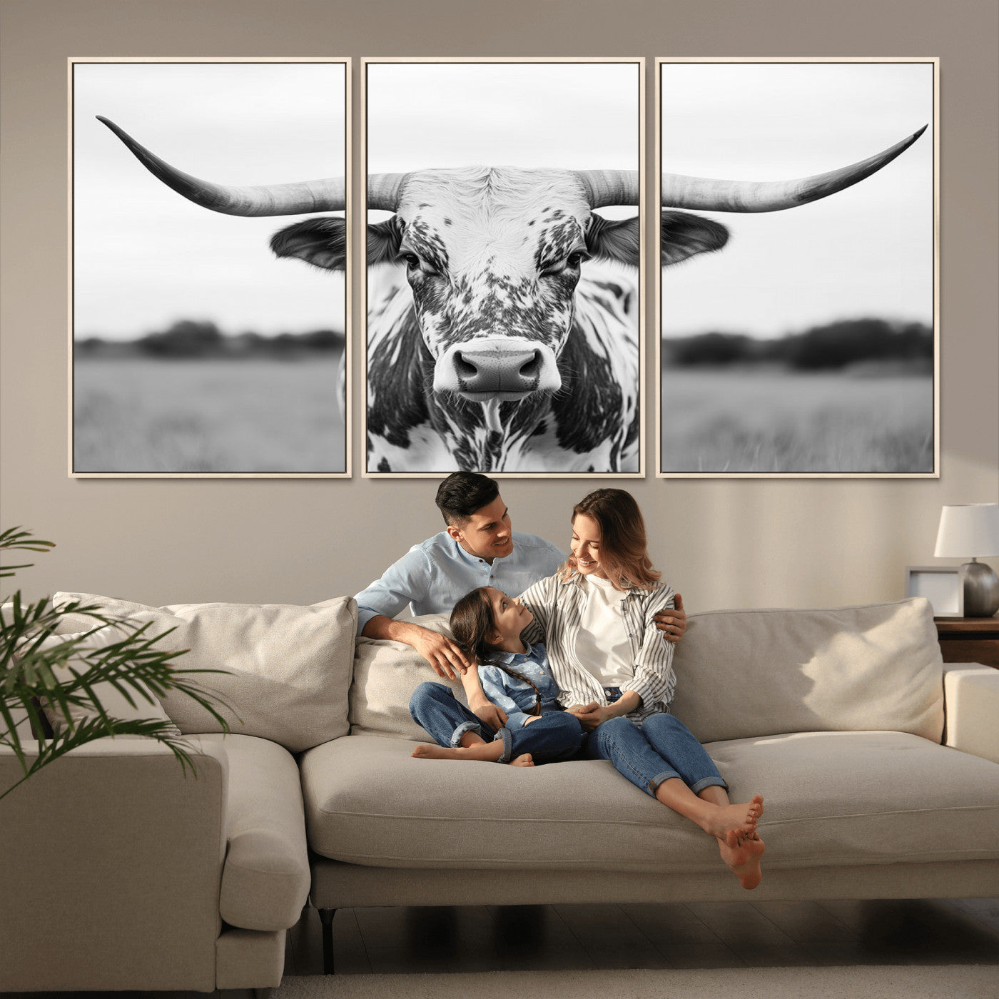 20272-MGV-CV-36X24-Texas Longhorn Wall Art – Black and White Cowboy Western Canvas Print, Rustic Farmhouse Cattle Photography Decor for Ranch, Barn