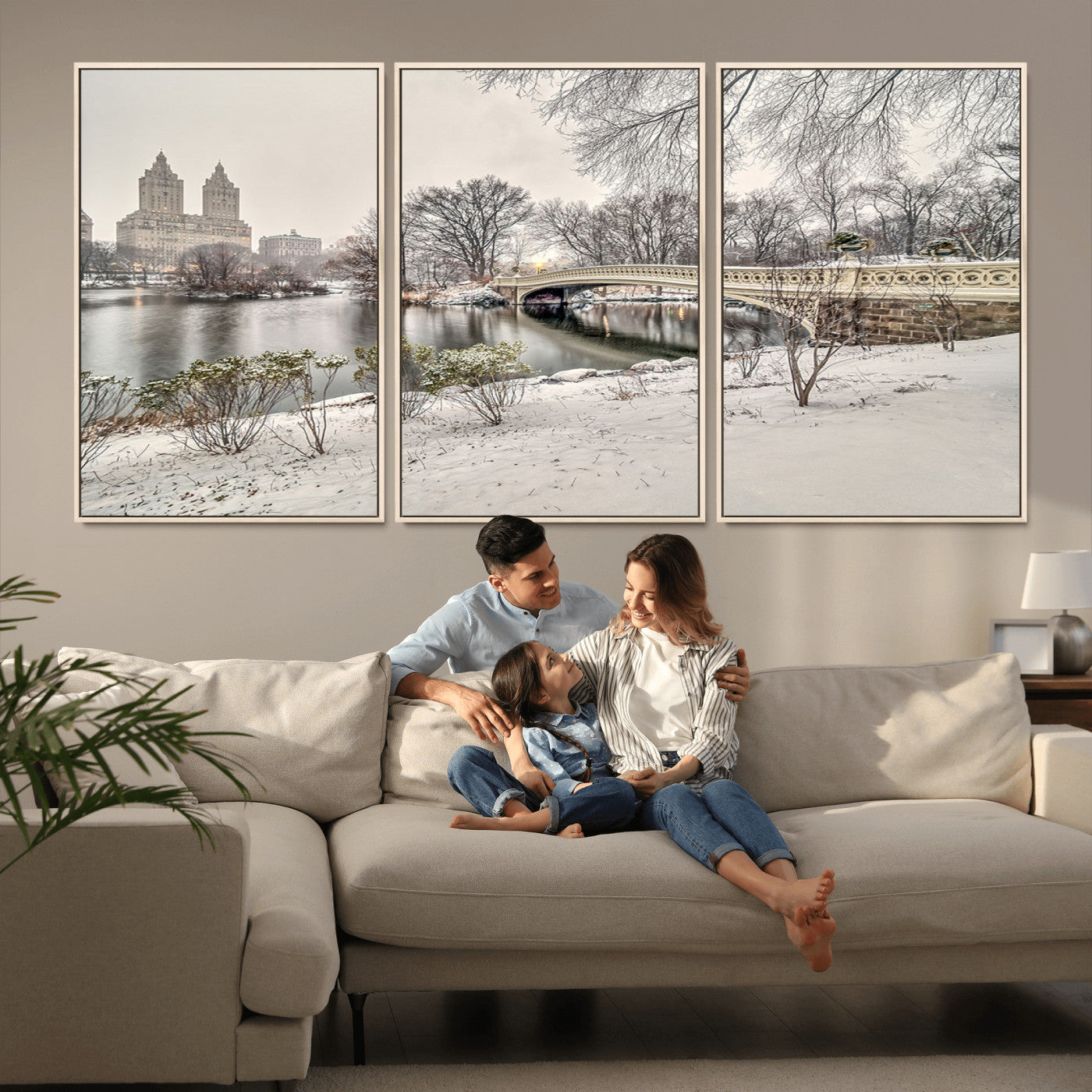 60292-MGV-CV-36X24-Central Park Winter Wall Art – Snowy Bow Bridge Canvas Print, Scenic New York City Landscape Photography for Living Room, Bedroom