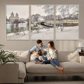 60292-MGV-CV-36X24-Central Park Winter Wall Art – Snowy Bow Bridge Canvas Print, Scenic New York City Landscape Photography for Living Room, Bedroom