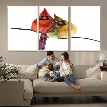 67752-MGV-FC-60X30-3P_Natural-Cardinal Couple Wall Art – Male and Female Cardinal Canvas Print, Romantic Bird Artwork for Nature Lovers, Living Room, Bedroom,