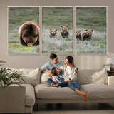 40555-MGV-CV-36X24-Bear Family Wall Art – Wildlife Canvas Print of Mother Bear with Four Cubs in Nature, Rustic Animal Artwork for Living Room,