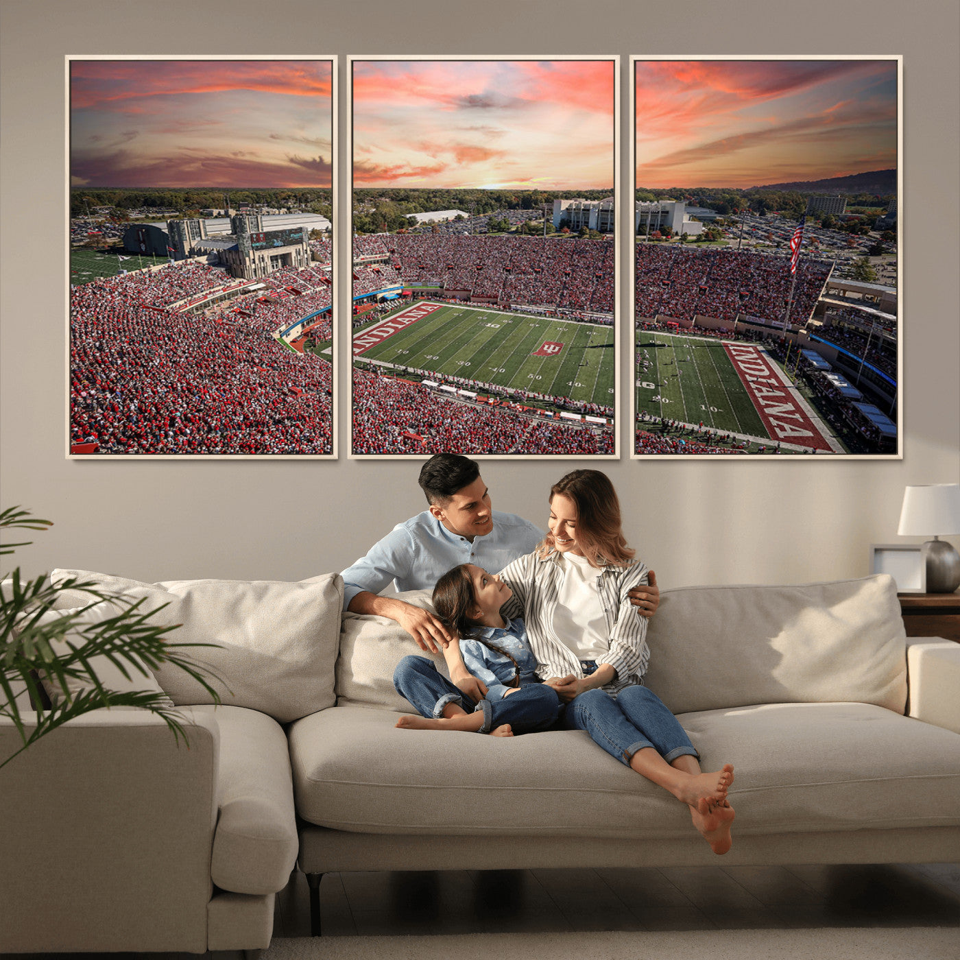 51135-MGV-CV-36X24-Indiana Hoosiers Stadium Wall Art – Panoramic Football Canvas Print with Game Day Crowd and Sunset Sky, Sports Artwork for Man