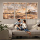 FARM2-MGV-FC-60X30-3P_Natural-Rustic Farmhouse Wall Art Canvas Print, Framed Old Barn Art Picture Print, Southwestern Farmhouse Perfect Rustic Decor Artwork