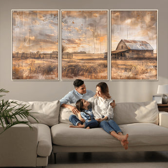 FARM2-MGV-FC-60X30-3P_Natural-Rustic Farmhouse Wall Art Canvas Print, Framed Old Barn Art Picture Print, Southwestern Farmhouse Perfect Rustic Decor Artwork