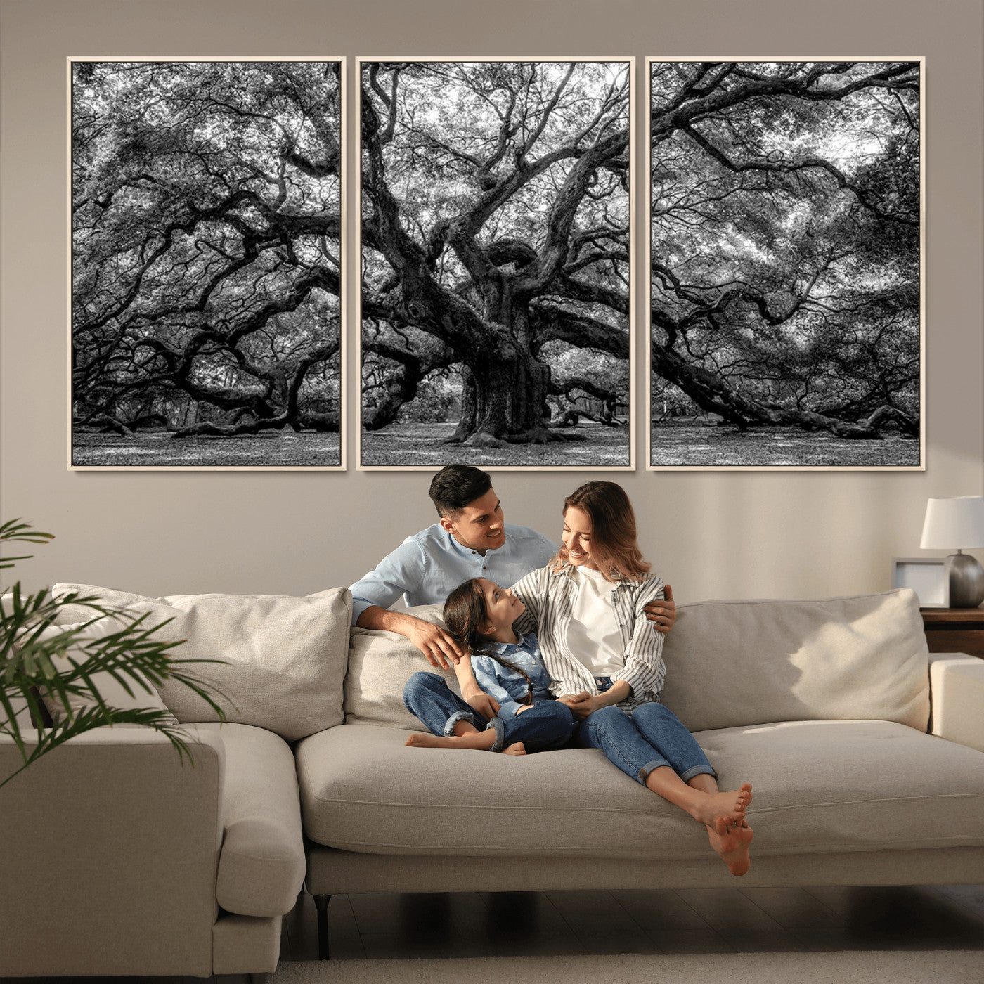 132944706-MGV-CV-36X24-Ancient Tree Wall Art – Black and White Photography Canvas Print Featuring Majestic Twisting Branches, Rustic Nature Artwork for