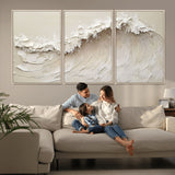 45175-MGV-FC-60X30-3P_Natural-Textured Wave Wall Art Canvas Print, Framed Minimal Seascape Art Picture Print, Elegant Wave Perfect Modern Coastal Decor Artwork