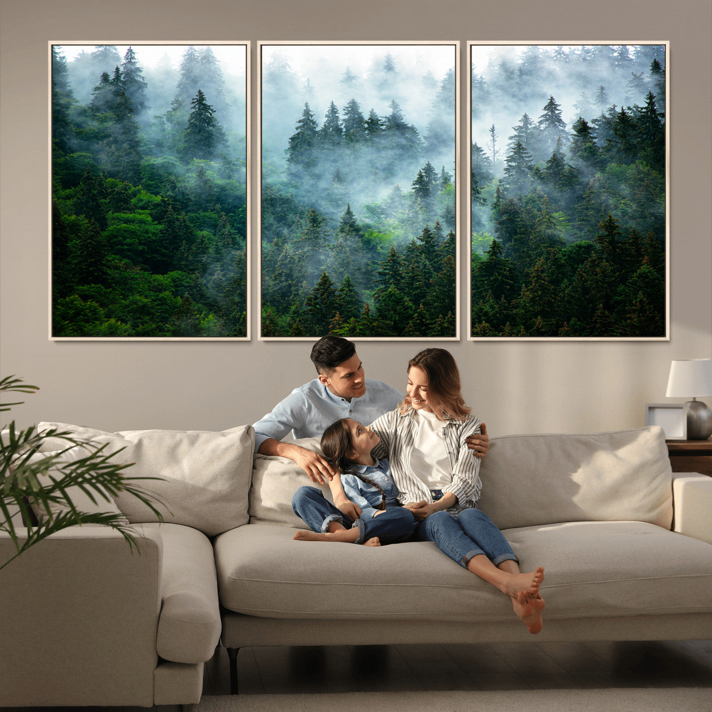 17393683-MGV-CV-36X24-Misty Forest Art Wall Art Canvas Print, Framed Foggy Mountain Art Art Picture Print, Scenic Wall Print Perfect Decor Artwork