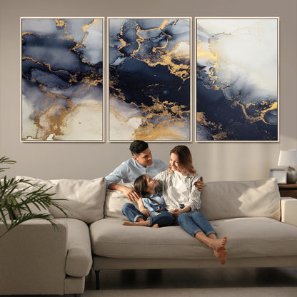 41136487-MGV-CV-36X24-Black Marble Wall Art Canvas Print, Framed Gold Veins Art Picture Print, Abstract Texture Perfect Moody Luxe Decor Artwork