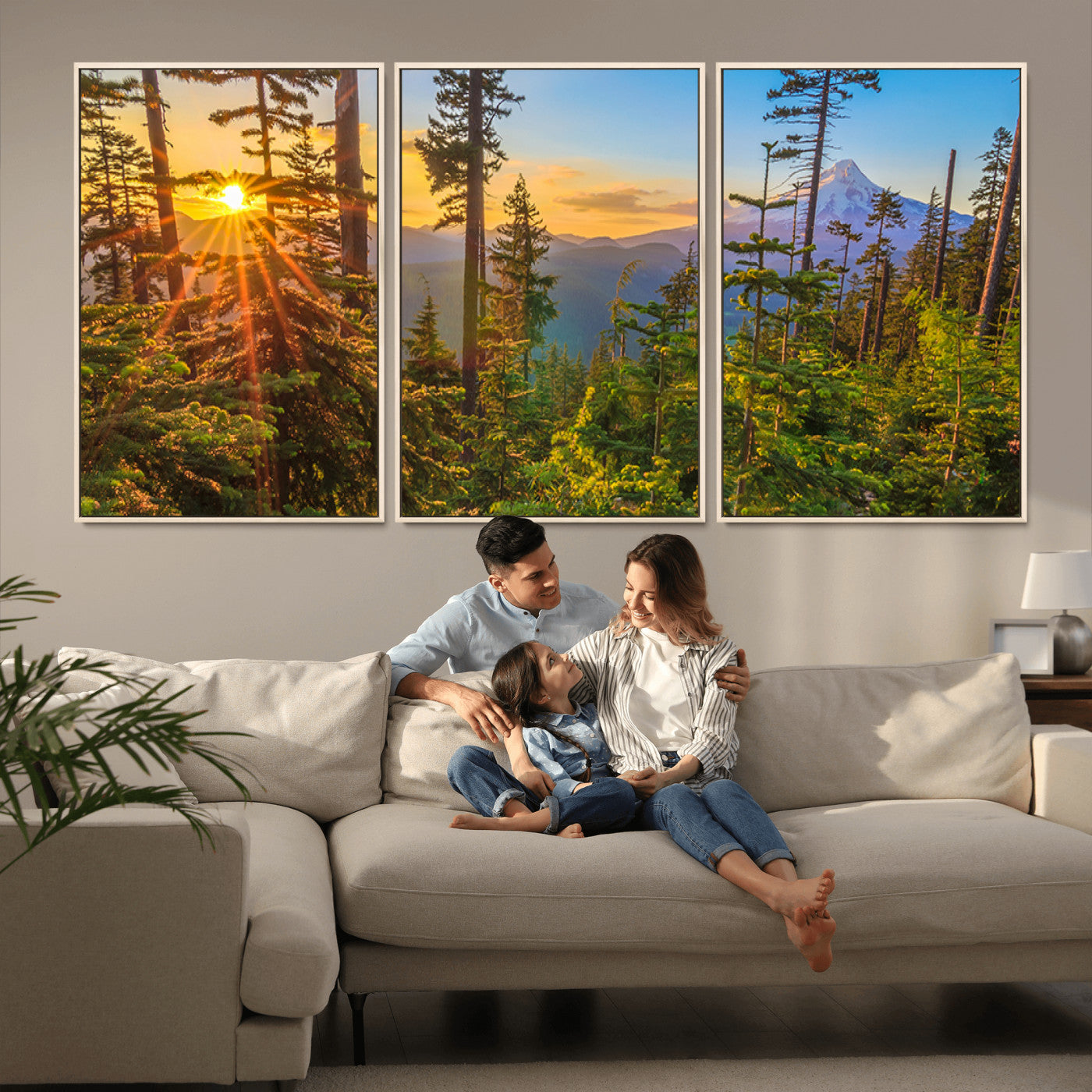 83544043-MGV-CV-36X24-Forest Sunset Wall Art Canvas Print, Framed Sunset Trees Art Picture Print, Green Pines Perfect Rustic Nature Decor Artwork