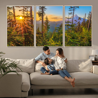 83544043-MGV-CV-36X24-Forest Sunset Wall Art Canvas Print, Framed Sunset Trees Art Picture Print, Green Pines Perfect Rustic Nature Decor Artwork