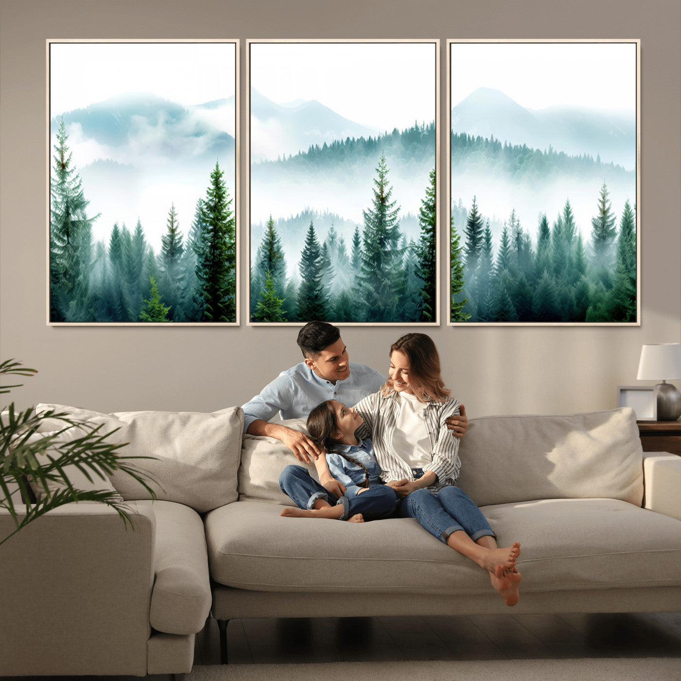 16716676-MGV-CV-36X24-Pine Forest Wall Art Canvas Print, Framed Misty Mountains Art Picture Print, Foggy Trees Perfect Moody Forest Decor Artwork