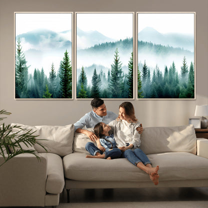 16716676-MGV-CV-36X24-Pine Forest Wall Art Canvas Print, Framed Misty Mountains Art Picture Print, Foggy Trees Perfect Moody Forest Decor Artwork