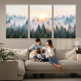 92718976-MGV-CV-36X24-Misty Forest Wall Art Canvas Print, Framed Sunrise Pines Art Picture Print, Foggy Woodland Perfect Moody Woodland Decor Artwork