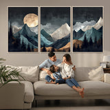 11060882-MGV-CV-36X24-Moonlit Mountains Wall Art Canvas Print, Framed Forest Silhouette Art Picture Print, Night Landscape Perfect Modern Forest Decor