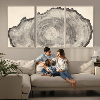 98921313-MGV-FC-60X30-3P_Natural-Tree Ring Wall Art Canvas Print, Framed Wood Slice Art Picture Print, Minimalist Wood Perfect Rustic Academic Decor Artwork