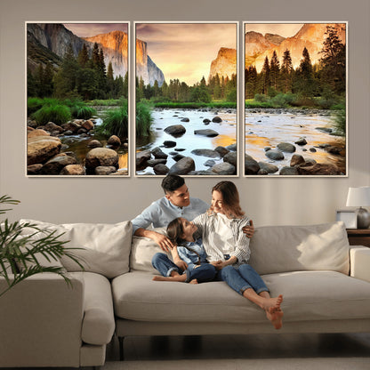 90956031-MGV-CV-36X24-Yosemite Valley Wall Art – Scenic Mountain River Landscape Canvas Print, Nature Photography for Living Room, Bedroom, Cabin,