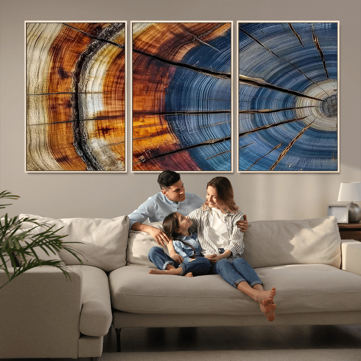 96890915-MGV-CV-36X24-Abstract Tree Ring Wall Art – Rustic Nature Canvas Print with Wood Grain Texture, Modern Earth Tone Artwork for Office, Living