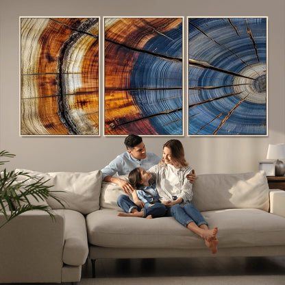 96890915-MGV-CV-36X24-Abstract Tree Ring Wall Art – Rustic Nature Canvas Print with Wood Grain Texture, Modern Earth Tone Artwork for Office, Living