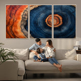 72209152-MGV-CV-36X24-Abstract Tree Ring Wall Art – Vibrant Blue Orange Wood Grain Canvas Print, Rustic Modern Nature Artwork for Living Room, Office,