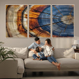 18032999-MGV-CV-36X24-Tree Ring Wall Art – Blue Brown Abstract Wood Slice Canvas Print, Rustic Modern Nature Decor for Living Room, Office, Bedroom or