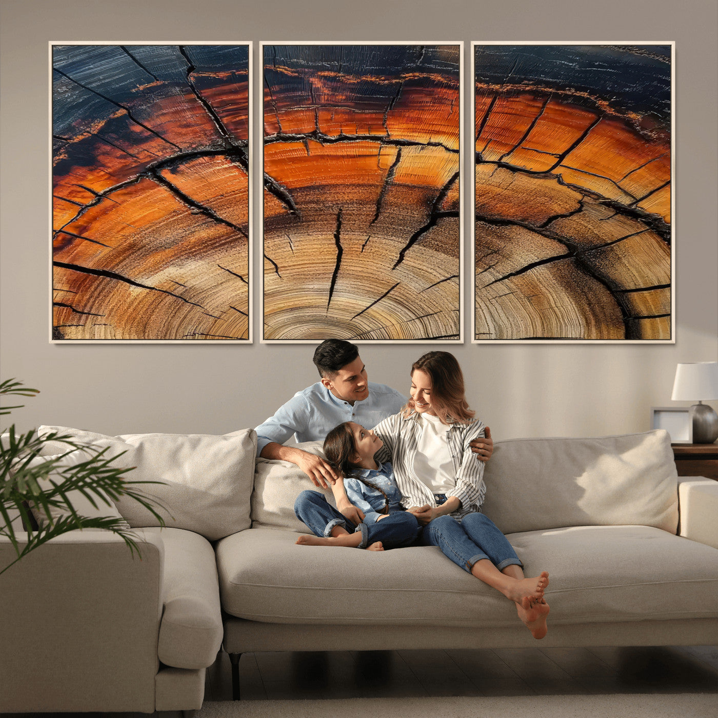 65909987-MGV-CV-36X24-Rustic Tree Ring Wall Art – Nature Inspired Wooden Texture Canvas Print, Modern Abstract Artwork for Living Room, Bedroom, Office