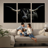 37531960-MGV-CV-36X24-Black Longhorn Bull Wall Art – Dramatic Western Cattle Canvas Print, Rustic Farmhouse Animal Artwork for Living Room, Bedroom,