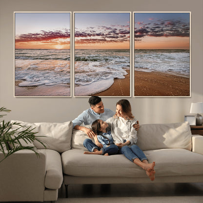 39846389-MGV-CV-36X24-Ocean Sunset Wall Art Canvas Print, Framed Sandy Shore Art Picture Print, Gentle Waves Perfect Minimalist Coastal Decor Artwork