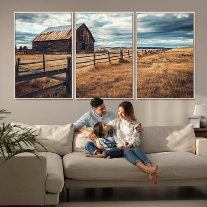 69356982-MGV-CV-36X24-Old Barn Wall Art Canvas Print, Framed Rustic Fence Art Picture Print, Wooden Farmhouse Perfect Rustic Farmhouse Decor Artwork