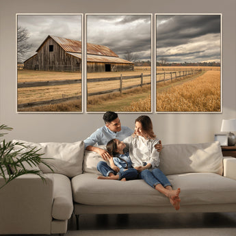 26821575-MGV-CV-36X24-Old Barn Wall Art Canvas Print, Framed Rustic Barn Art Picture Print, Moody Farm Perfect Rustic Farmhouse Decor Artwork