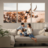 11528295-MGV-CV-36X24-Speckled Longhorn Wall Art Canvas Print, Framed Texas Cattle Art Picture Print, Horned Cow Perfect Rustic Western Decor Artwork