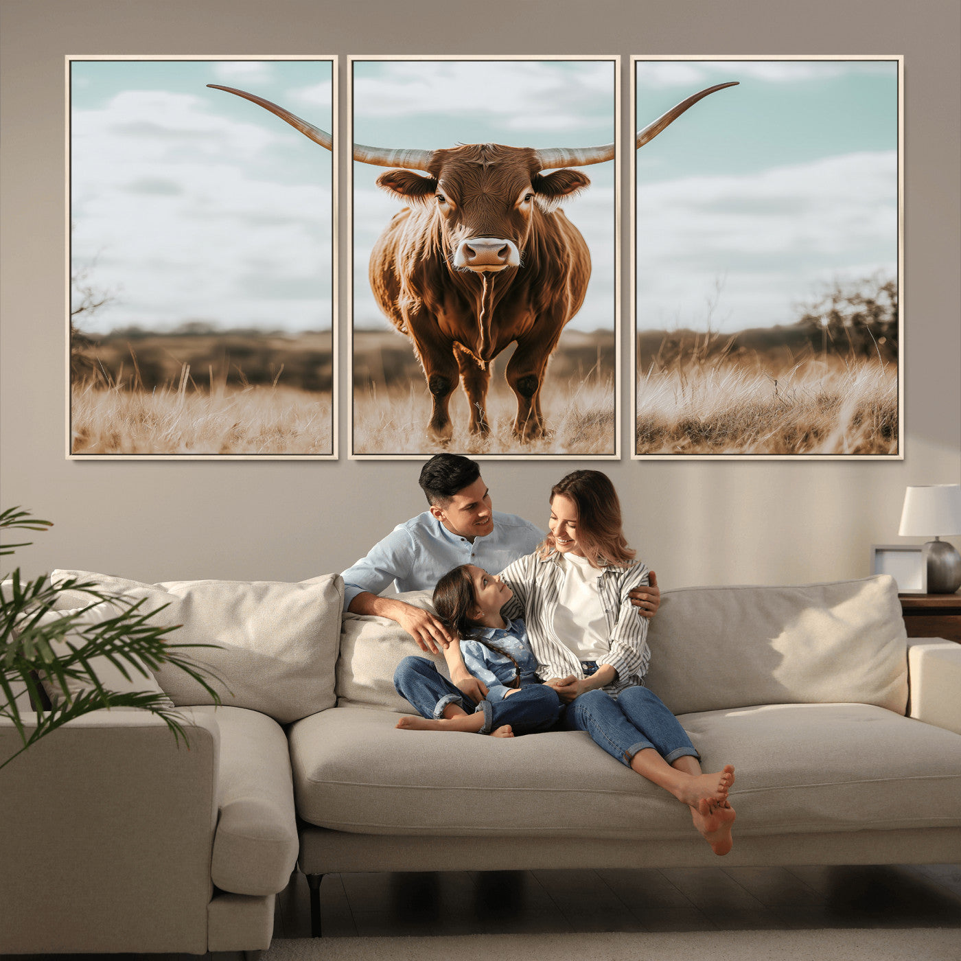 39350715-MGV-CV-36X24-Texas Longhorn Wall Art Canvas Print, Framed Longhorn Cow Art Picture Print, Western Cattle Perfect Rustic Western Decor Artwork