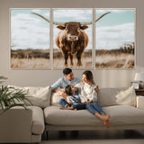 39350715-MGV-CV-36X24-Texas Longhorn Wall Art Canvas Print, Framed Longhorn Cow Art Picture Print, Western Cattle Perfect Rustic Western Decor Artwork