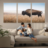 91267849-MGV-CV-36X24-Wild Bison Wall Art Canvas Print, Framed Bison in Prairie Art Picture Print, Rustic Western Perfect Rustic Western Decor Artwork