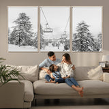 55003599-MGV-CV-36X24-Snowy Ski Lift Wall Art Canvas Print, Framed Winter Forest Art Picture Print, Ski lift Ride Perfect Winter Lodge Decor Artwork